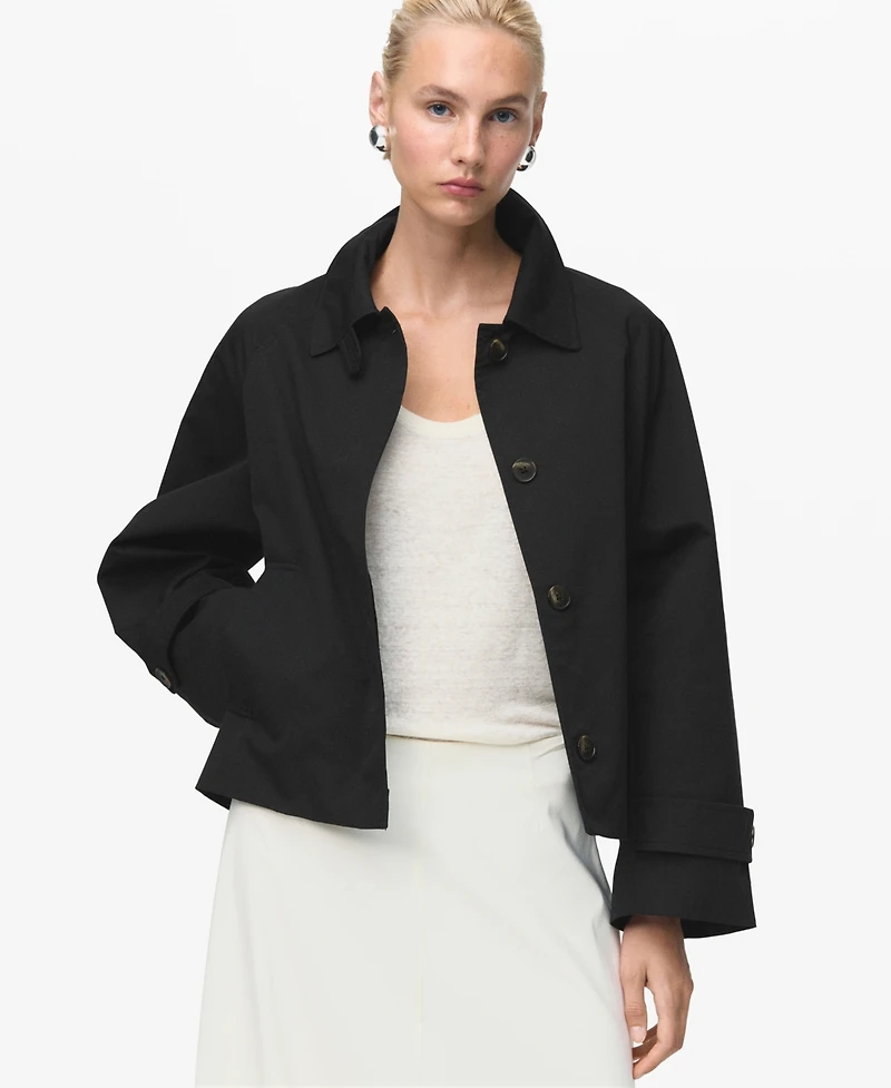 Mango Women's Epaulettes Detail Short Oversized Trench Coat