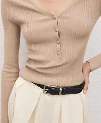 Mango Women's V-Neck Ribbed Knit Sweater