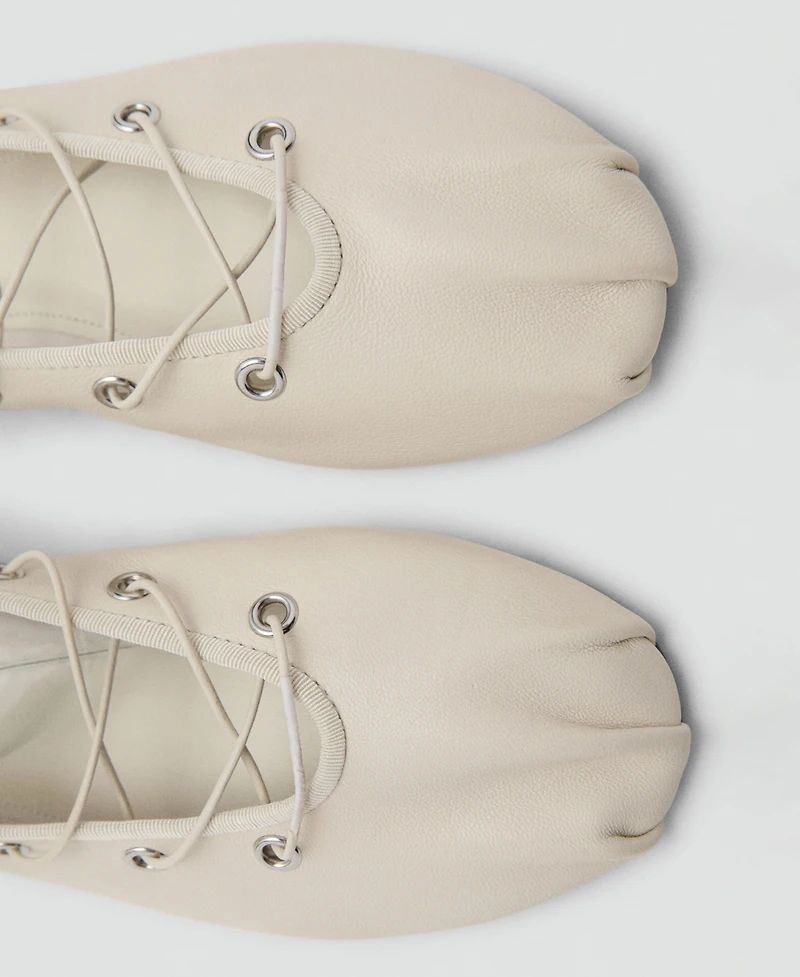 Mango Women's Crossed Straps Leather Ballet Flats