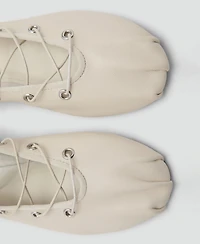 Mango Women's Crossed Straps Leather Ballet Flats