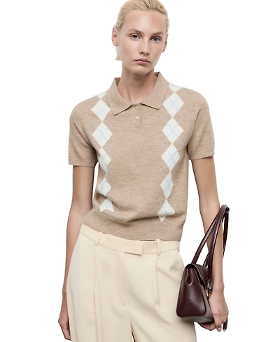 Mango Women's Diamond-Print Polo-Neck Sweater