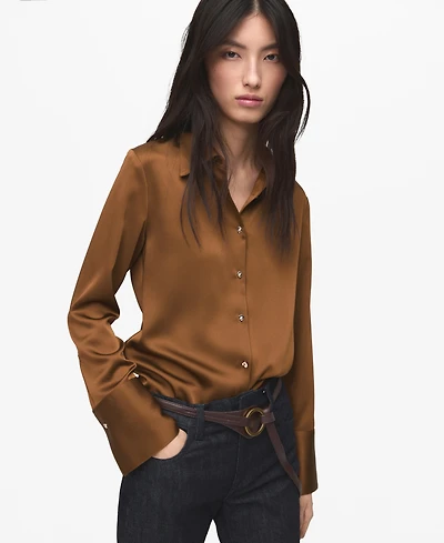Mango Women's Satin Finish Flowy Shirt
