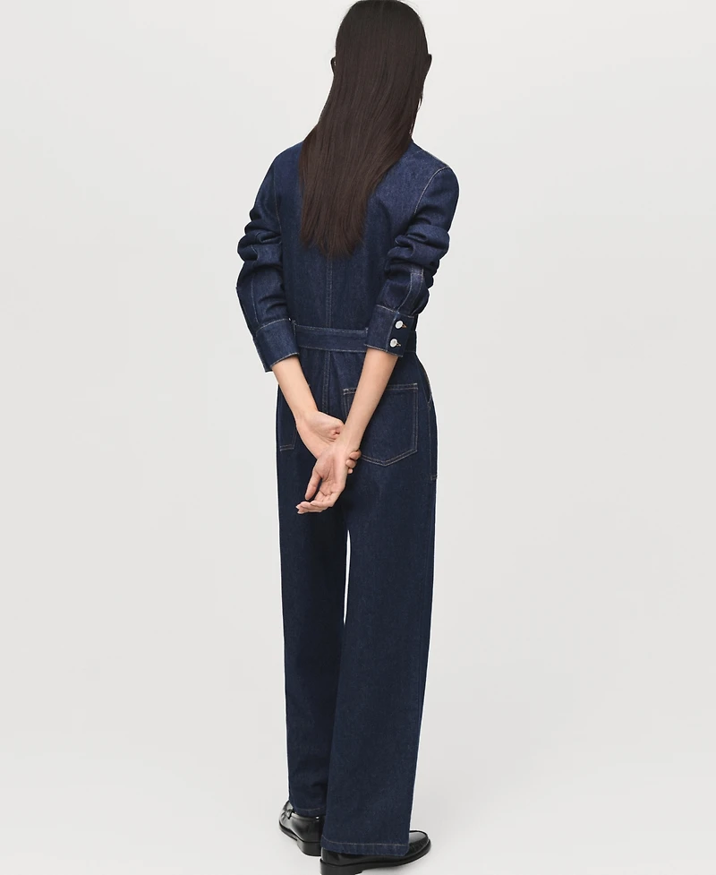 Mango Women's Belt Denim Jumpsuit