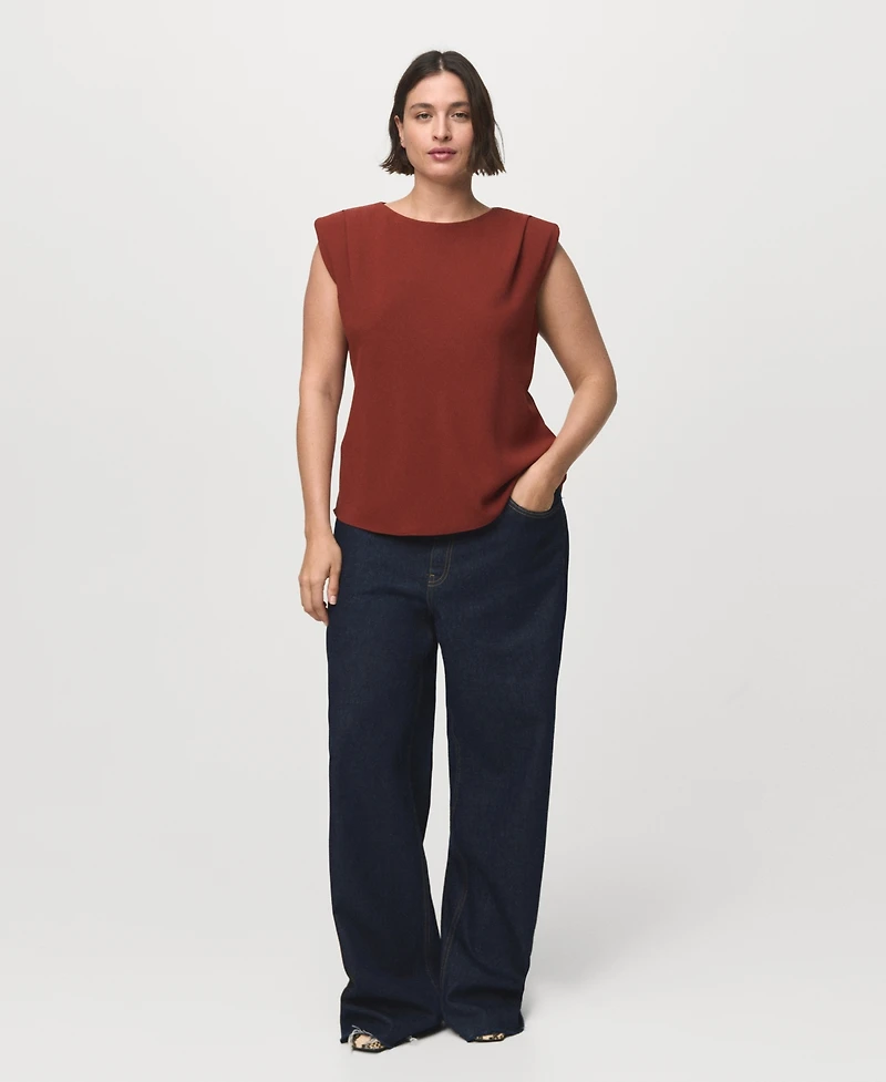 Mango Women's Shoulder Pads Ruched Blouse