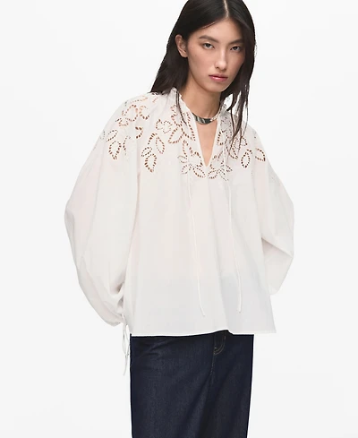 Mango Women's Bows Detail Embroidered Blouse