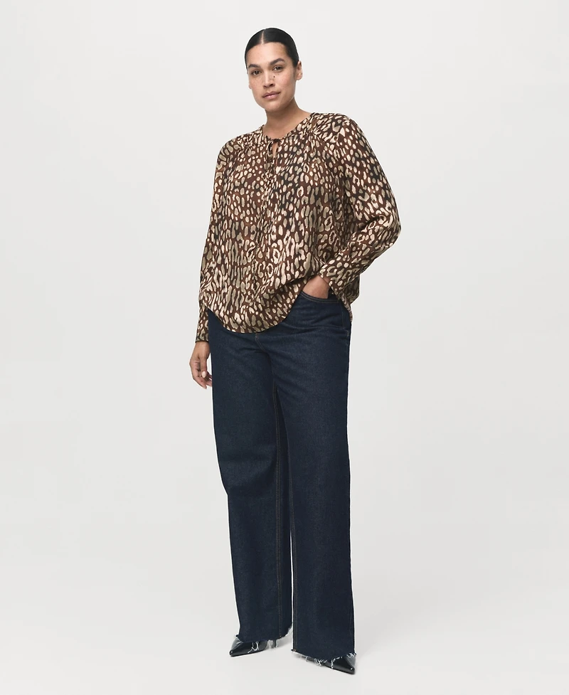 Mango Women's Leopard Satin Tie Detail Blouse