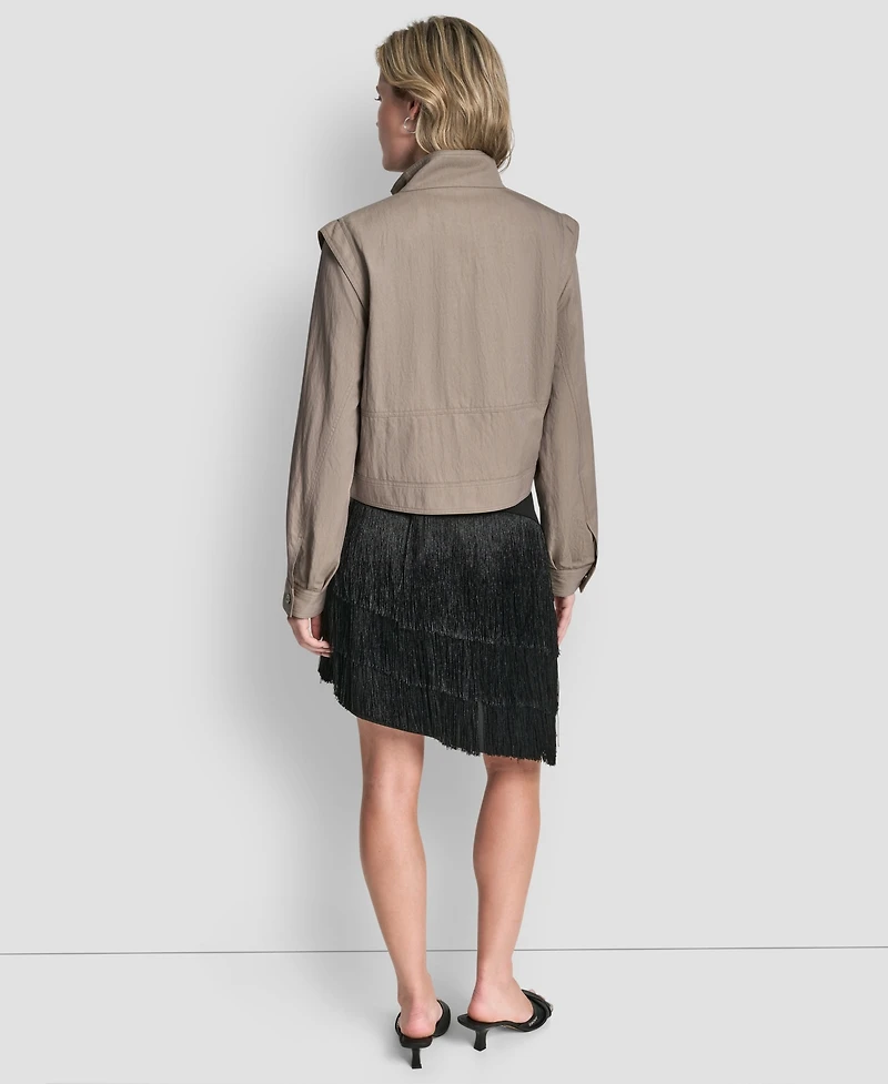 Dkny Women's Long Sleeve Cropped Moto Trench Coat