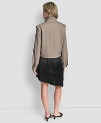 Dkny Women's Long Sleeve Cropped Moto Trench Coat