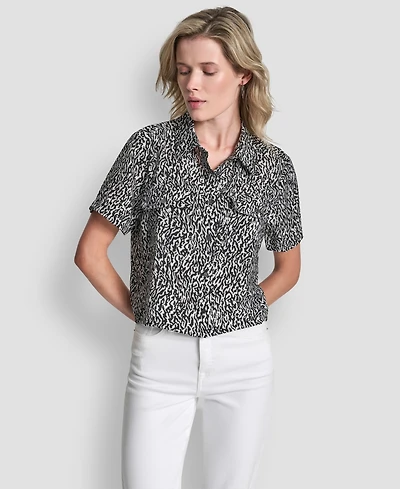 Dkny Women's Printed Camp Short Sleeve Shirt