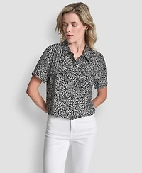 Dkny Women's Printed Camp Short Sleeve Shirt
