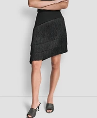 Dkny Women's High-Low Fringe Detail Skirt