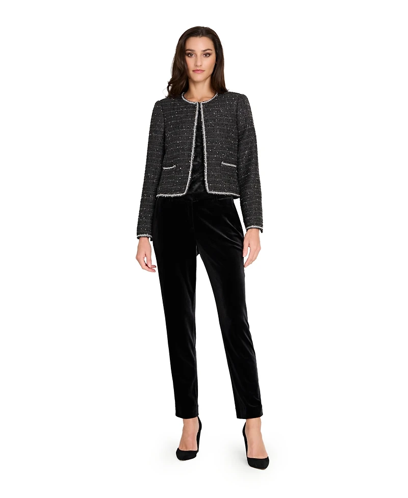 Tahari Asl Women's Long Sleeves Boucle Rhinestone Jacket