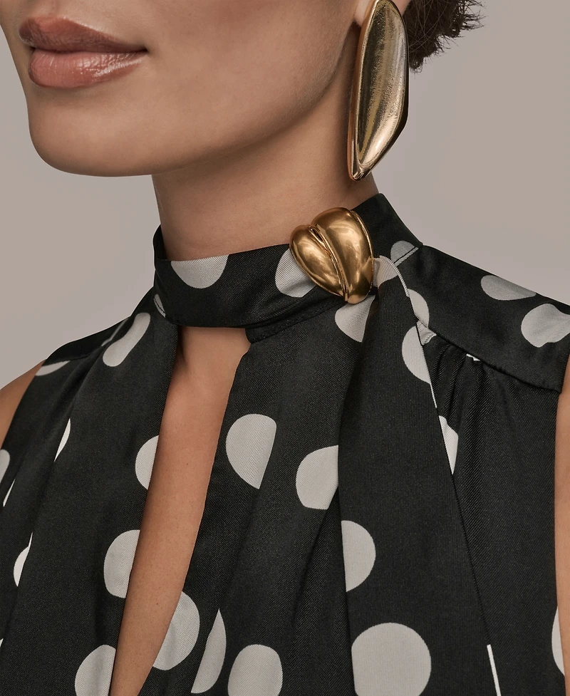 Donna Karan New York Women's Dot-Print Tie-Neck A-Line Dress