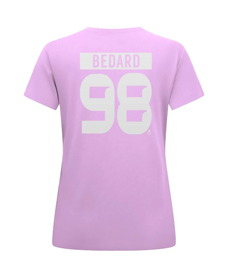 Levelwear Women's Connor Bedard Lavender Chicago Blackhawks Hockey Fights Cancer Anthem Name Number T-Shirt