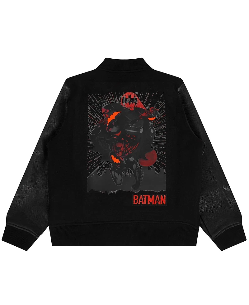 Freeze Max Big Boys and Girls Black Batman Comics Signal Full-Zip Varsity Jacket