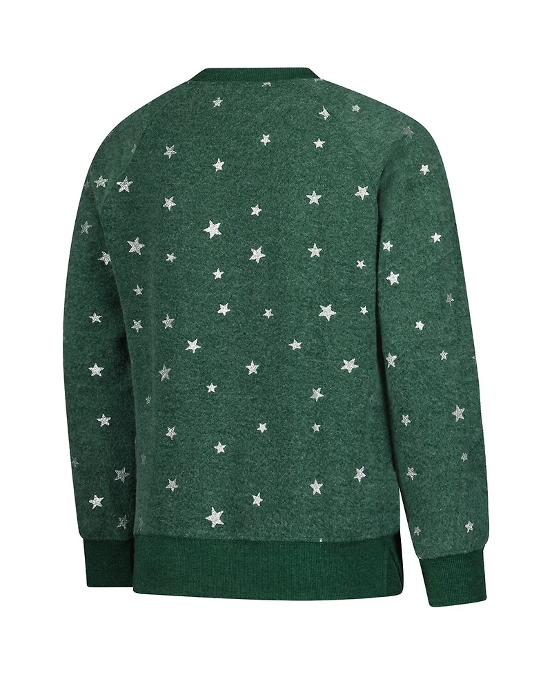 Wes & Willy Big Girls Green Michigan State Spartans Shimmer Star Reverse Sweatshirt