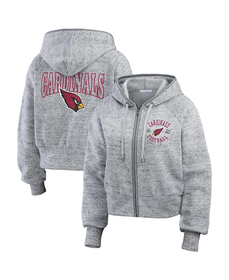 Wear by Erin Andrews Women's Heather Gray Arizona Cardinals Speckled Fleece Cropped Full-Zip Hoodie