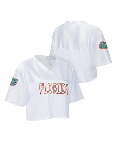 ZooZatz Women's White Florida Gators Mesh Cropped V-Neck T-Shirt