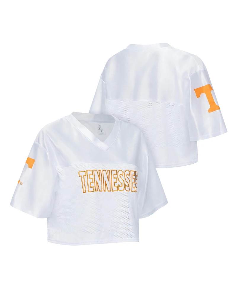 ZooZatz Women's White Tennessee Volunteers Mesh Cropped V-Neck T-Shirt