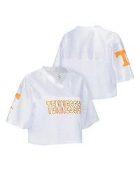 ZooZatz Women's White Tennessee Volunteers Mesh Cropped V-Neck T-Shirt