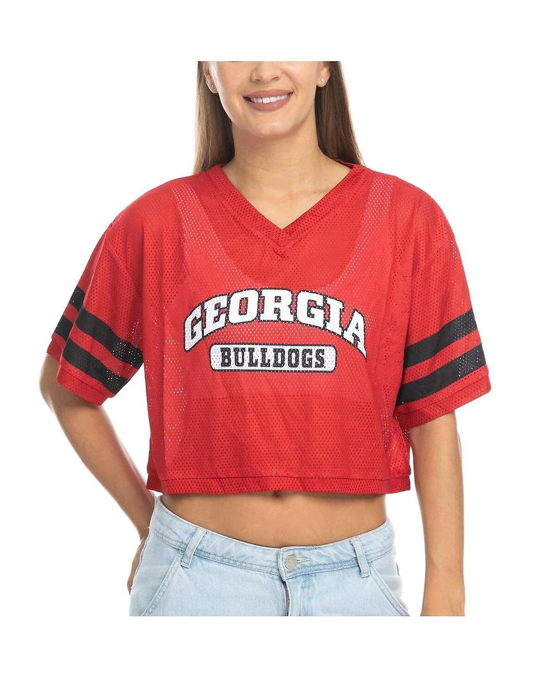 ZooZatz Women's Red Georgia Bulldogs Mesh Cropped V-Neck T-Shirt