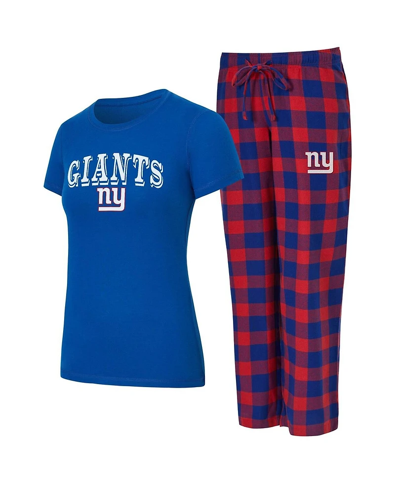 Concepts Sport Women's 2-Piece Royal/Red New York Giants Avondale T-Shirt and Pants Flannel Pajama Set