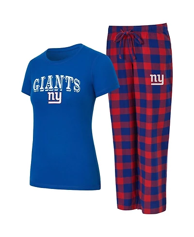 Concepts Sport Women's 2-Piece Royal/Red New York Giants Avondale T-Shirt and Pants Flannel Pajama Set