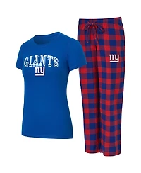 Concepts Sport Women's 2-Piece Royal/Red New York Giants Avondale T-Shirt and Pants Flannel Pajama Set