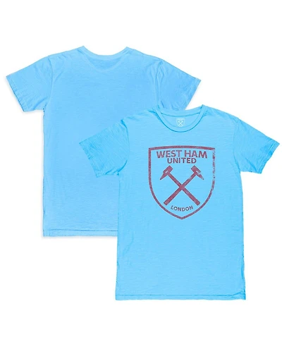 1863FC Men's Light Blue West Ham United Mono Crest Slub T-Shirt