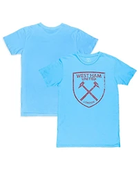 1863FC Men's Light Blue West Ham United Mono Crest Slub T-Shirt