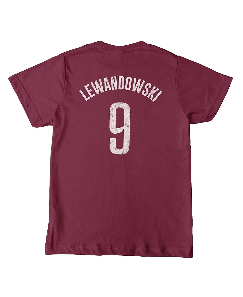 1863FC Big Boys and Girls Robert Lewandowski Maroon Barcelona Player T-Shirt