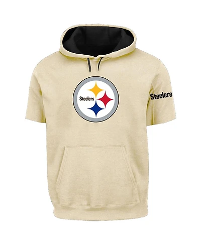 Profile Men's Oatmeal Pittsburgh Steelers Big Tall Chest Print and Logo Short Sleeve Pullover Hoodie