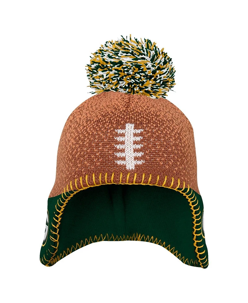 Outerstuff Baby Boys and Girls Brown Green Bay Packers Football Head Pom with Knit Hat