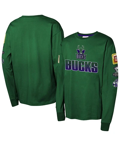 Mitchell & Ness Big Boys and Girls Hunter Green Milwaukee Bucks Hardwood Classics All Over Long Sleeve T-Shirt