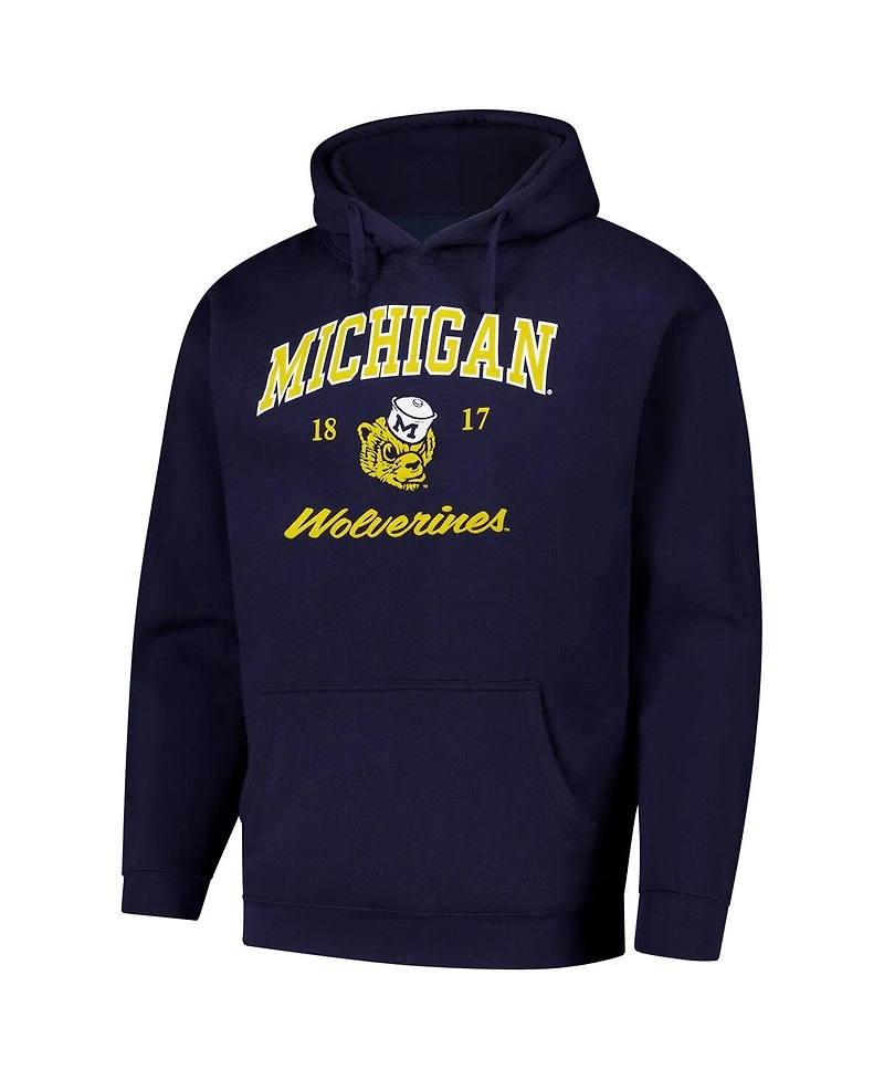 League Collegiate Wear Men's Navy Michigan Wolverines Arch Script Essential Fleece 2.0 Pullover Hoodie