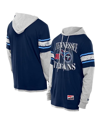 New Era Men's Navy Tennessee Titans Twofer Layered Long Sleeve Hoodie T-Shirt