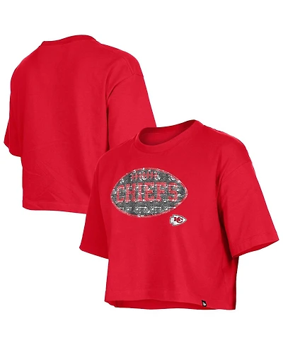New Era Girls Red Kansas City Chiefs Flip Sequin Boxy T-Shirt