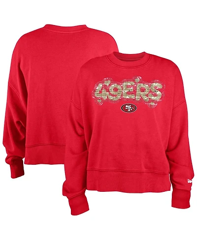 New Era Girls Scarlet San Francisco 49ers Flip Sequin Sweatshirt
