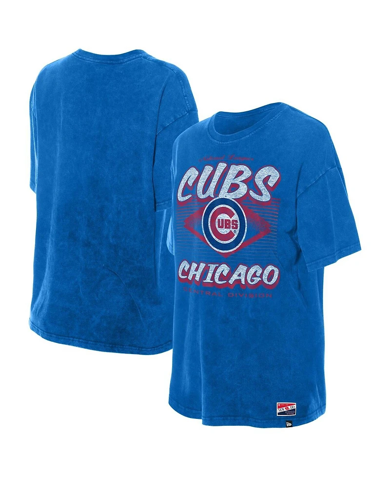 New Era Women's Blue Chicago Cubs Mineral Wash Oversized T-Shirt