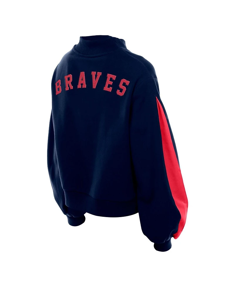 New Era Women's Navy Atlanta Braves Mock Neck Balloon Sleeve Sweatshirt