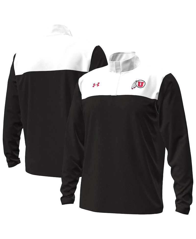 Under Armour Men's Black/White Utah Utes Green Blocked Quarter-Zip Pullover Sweatshirt