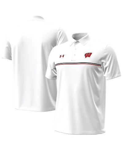 Under Armour Men's White Wisconsin Badgers Performance Drive Chest Stripe Polo Shirt