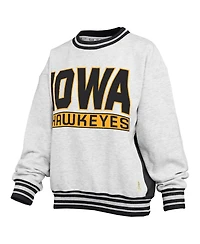 Pressbox Women's Heather Gray/Black Iowa Hawkeyes Endzone Crewneck Sweatshirt