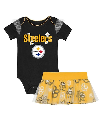 Outerstuff Girls Newborn 2-Piece Black Pittsburgh Steelers My Team Rocks Bodysuit and Skirt Set