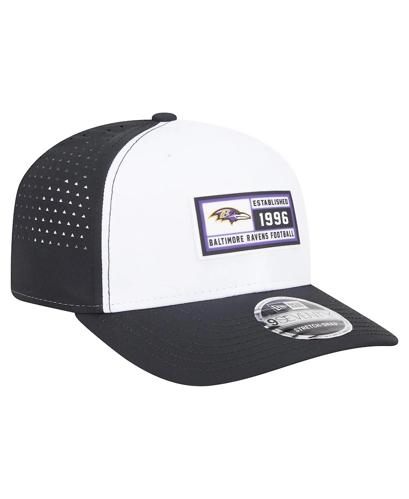 New Era Men's White/Black Baltimore Ravens Established Patch 9SEVENTY Adjustable Hat