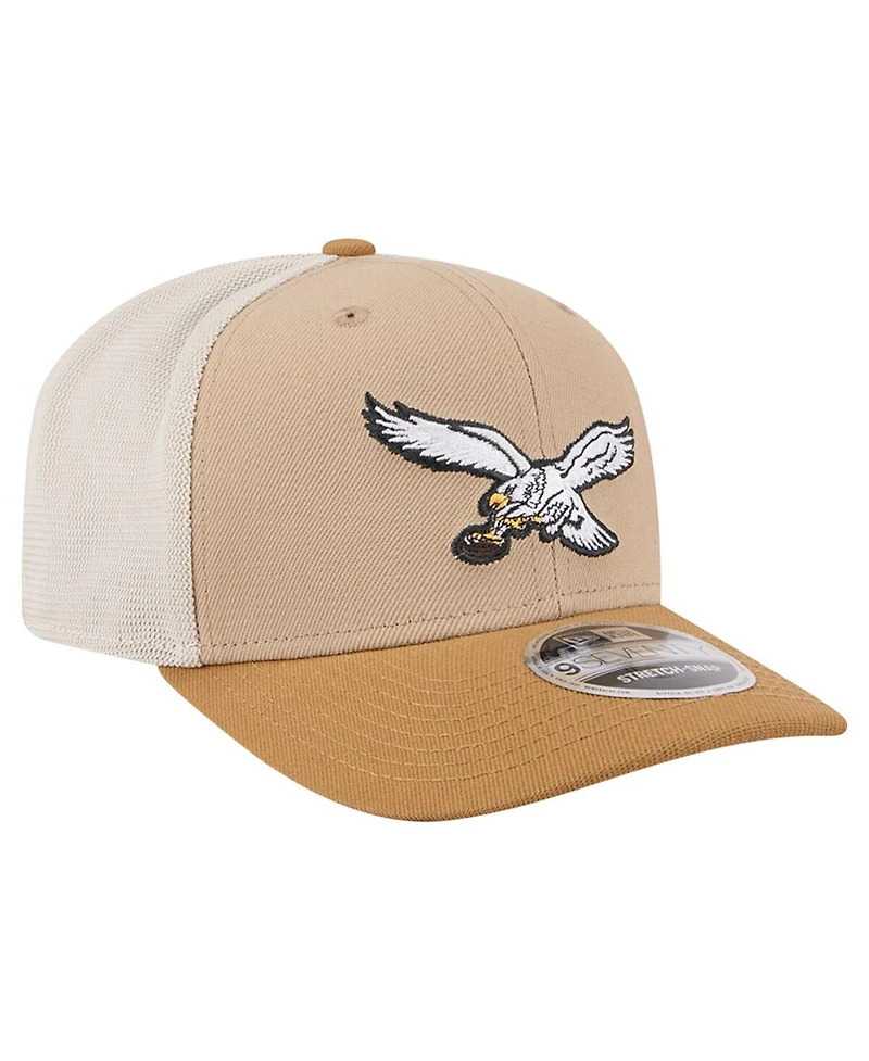 New Era Men's Light Beige Philadelphia Eagles Throwback Two-Tone Trucker 9SEVENTY Adjustable Hat