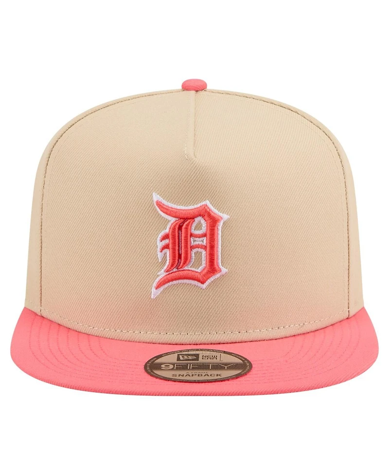 New Era Men's Light Beige/Coral Detroit Tigers Color Pack A-Frame 9FIFTY Snapback Hat