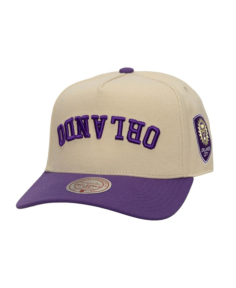 Mitchell & Ness Men's Cream/Purple Orlando City Sc Upside Down Pro Pinch Snapback Hat