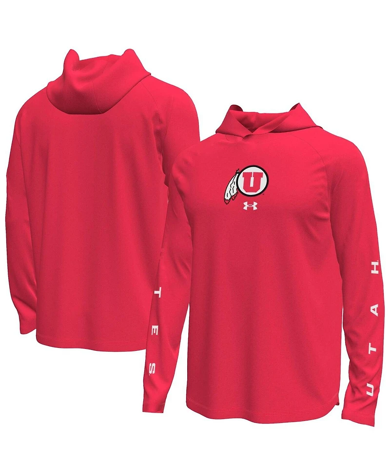 Under Armour Men's Red Utah Utes Tech Stretch Long-Sleeve Hooded T-Shirt