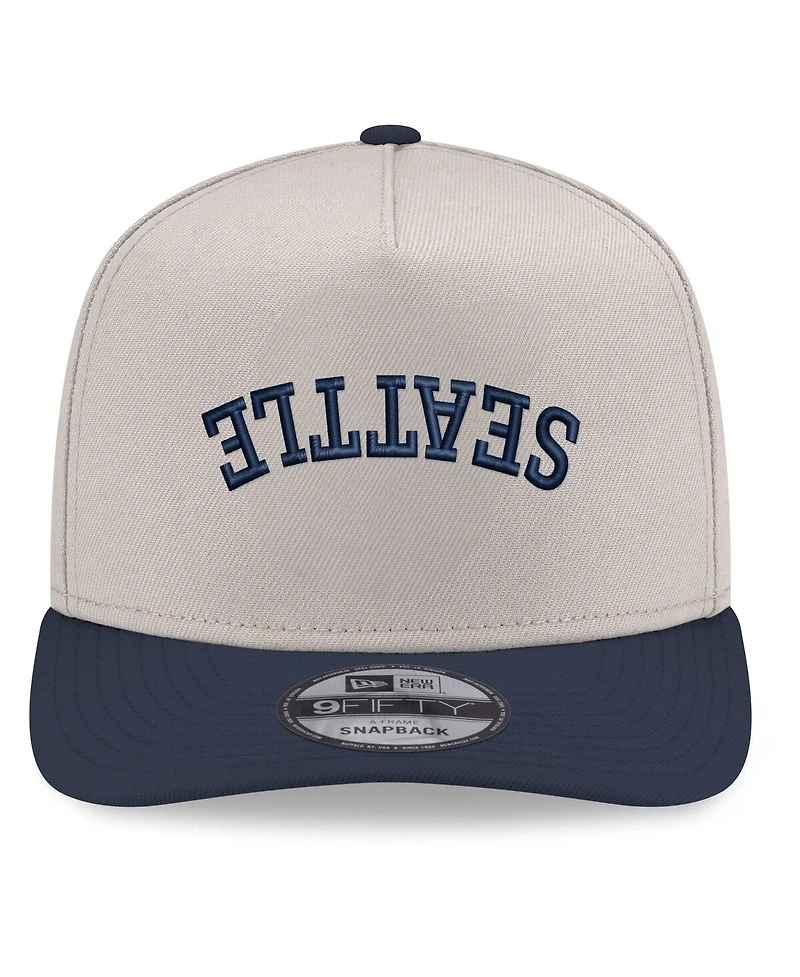 New Era Men's Cream/Navy Seattle Mariners Upside Down City Name A-Frame 9FIFTY Snapback Hat
